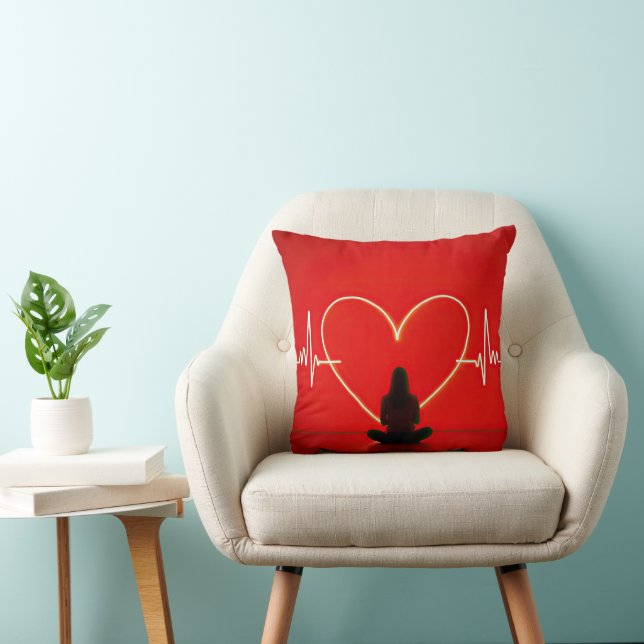 Yoga Pose With Heartbeat Lines Throw Pillow (Chair)