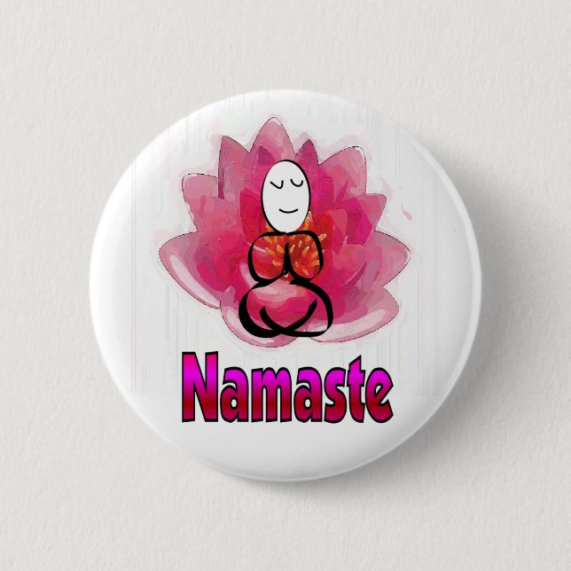Yoga Pose with Lotus Flower "Namaste" 2 Inch Round Button (Front)