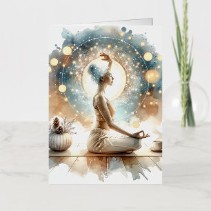 Yoga pose woman seated brown calm  foil greeting card