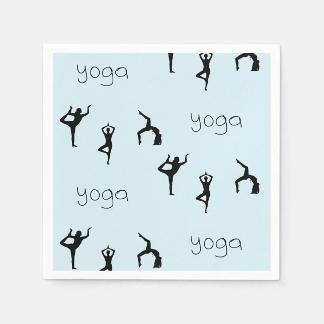 Yoga poses and text pattern on blue napkin (Front)