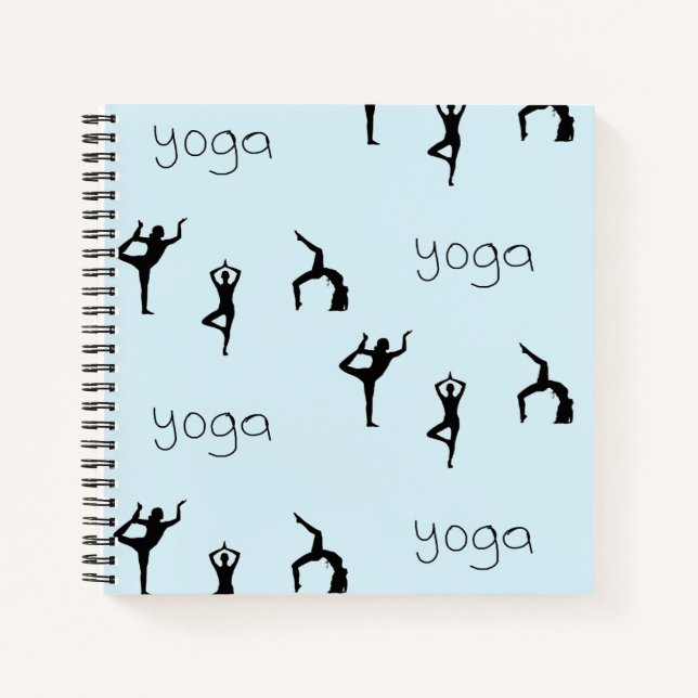 Yoga poses and text pattern on blue notebook (Front)