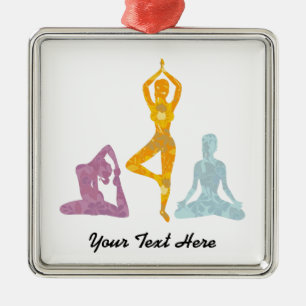Yoga Poses (customizable) Metal Ornament
