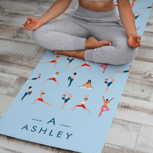 Yoga Poses Fun & Cute Blue Personalized Yoga Mat