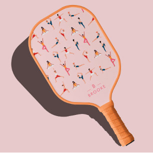 Yoga Poses Fun & Cute Pink Personalized  Pickleball Paddle