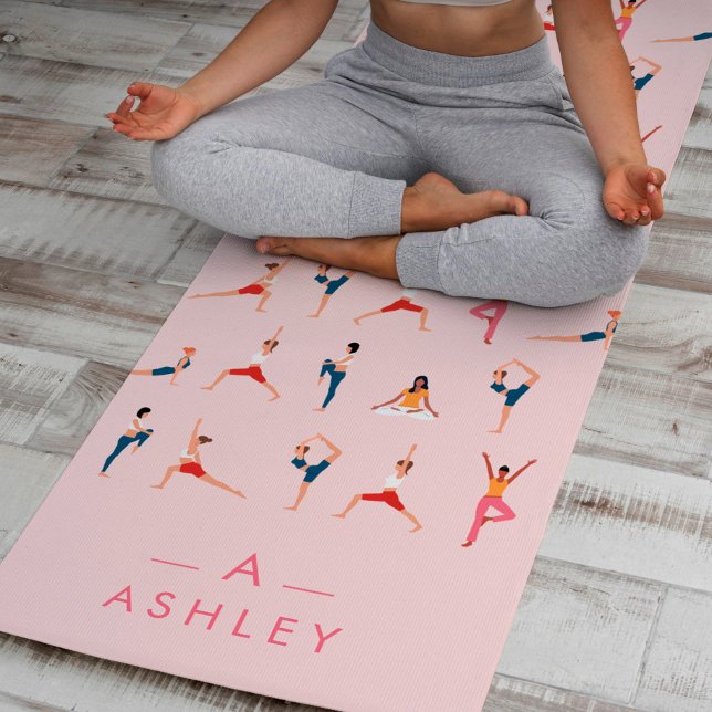Yoga Poses Fun & Cute Pink Personalized Yoga Mat (Creator Uploaded)