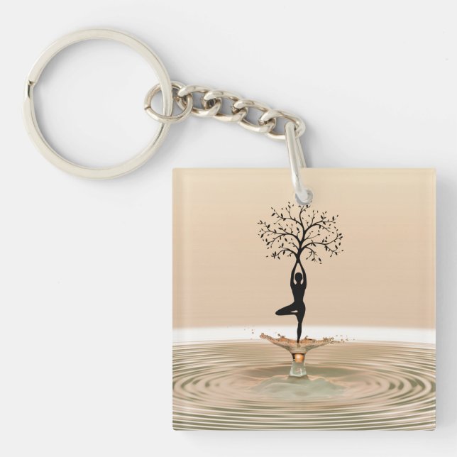 Yoga Poses & Lotus Tree Position Zen & Meditation Keychain (Front)