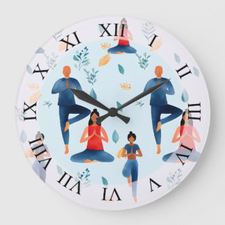 Yoga Poses, Meditation, New Age Art  Large Clock