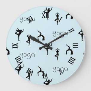 yoga poses on blue large clock
