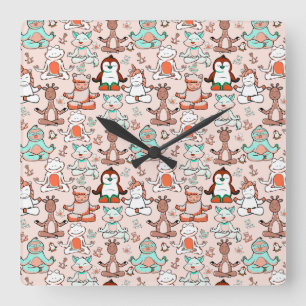 Yoga poses pattern   Yoga seamless pattern 51 Square Wall Clock