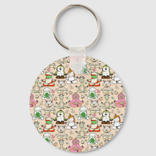 Yoga poses pattern Yoga seamless pattern 52 Keychain