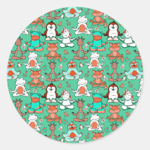 Yoga poses pattern   Yoga seamless pattern 53 Classic Round Sticker