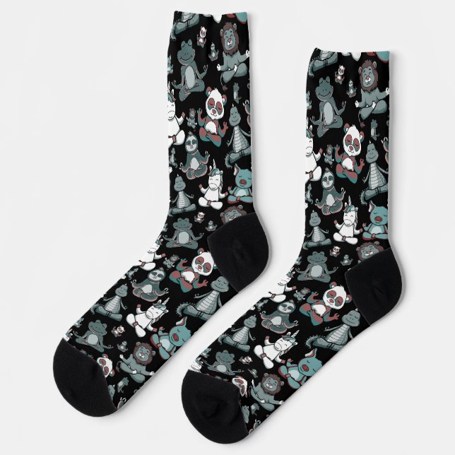 Yoga poses pattern | Yoga seamless pattern 62 Legg Socks (Left)