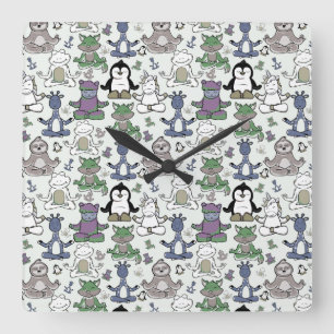 Yoga poses pattern   Yoga seamless pattern 66 Square Wall Clock