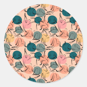 Yoga poses pattern   Yoga seamless pattern 6 Classic Round Sticker