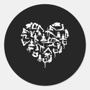 Yoga Poses Silhouettes Heart Classic Round Sticker