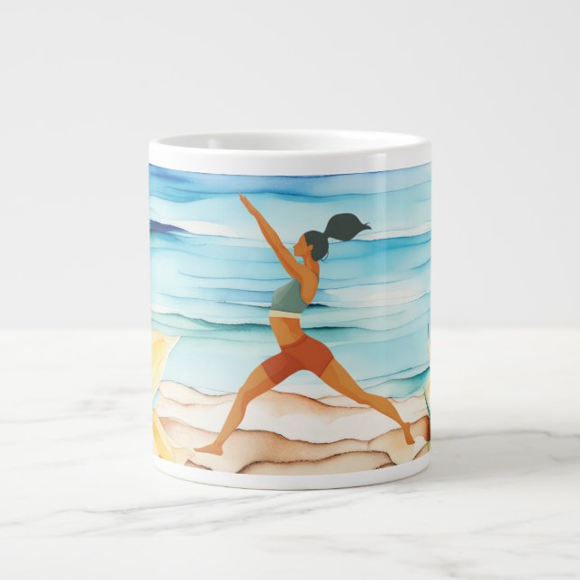 Yoga Position by the beach  Large Coffee Mug (Front)