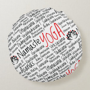 Yoga Positions Asanas Word Cloud Round Pillow