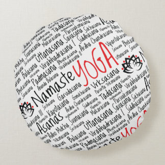 Yoga Positions Asanas Word Cloud Round Pillow