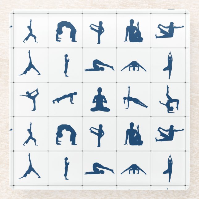 Yoga Positions for Zen & Meditation Home Decor Glass Coaster (Front)