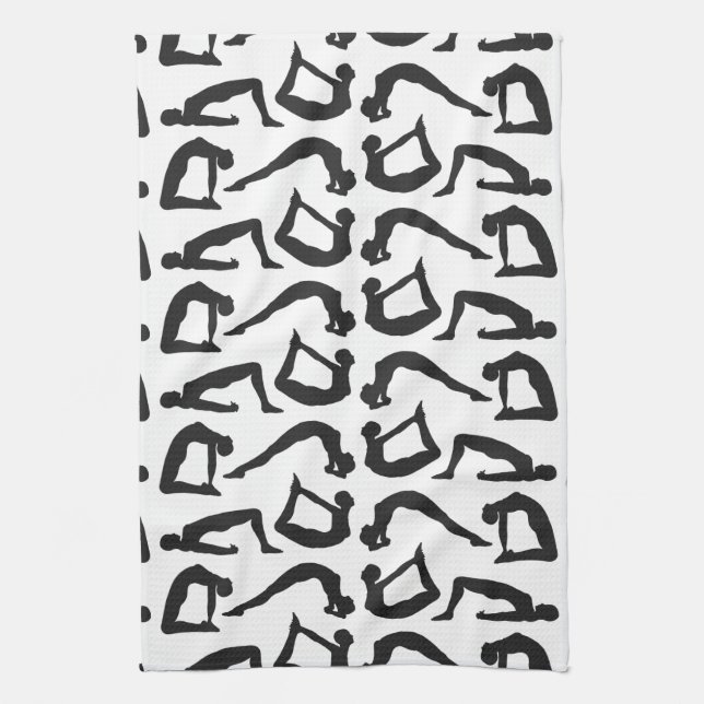Yoga Positions Silhouettes Kitchen Towel (Vertical)