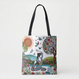 Yoga Practice in the Glow of Sunlight and Blossoms Tote Bag