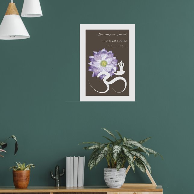 Yoga & Purple Lotus Flower White Om Symbol Poster (Living Room 1)