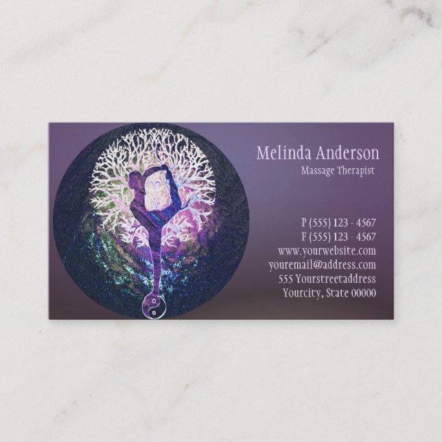 Yoga Purple Peace Tree of Life Business Card (Front)