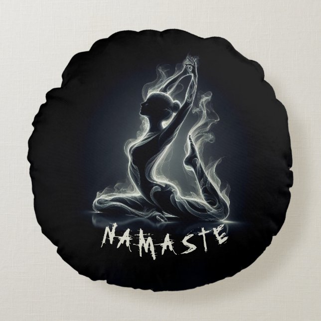 Yoga Reiki Instructor One-Legged King Pigeon Pose Round Pillow (Front)