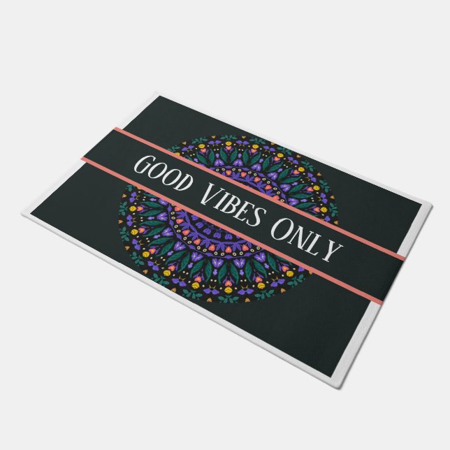 Yoga Reiki Meditation Instructor Good Vibes Only Doormat (Angled)