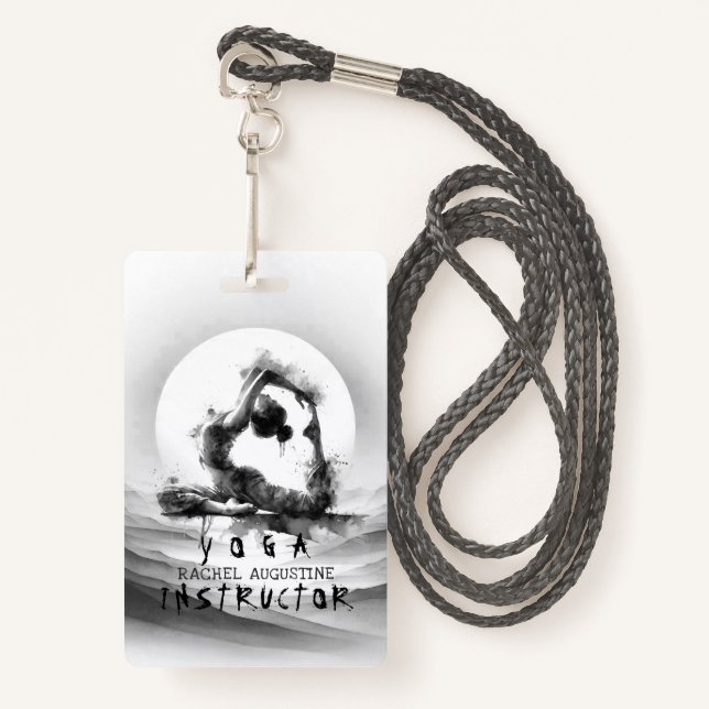 Yoga Reiki One-Legged King Pigeon Pose Watercolor Badge (Front with Lanyard)