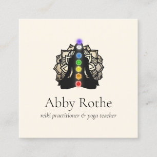 Yoga Reiki Practitioner with Chakras Lotus Square Business Card