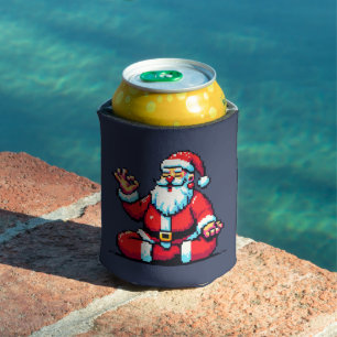 Yoga Santa 8Bit Holiday Fitness Humorous Pixel Art Can Cooler