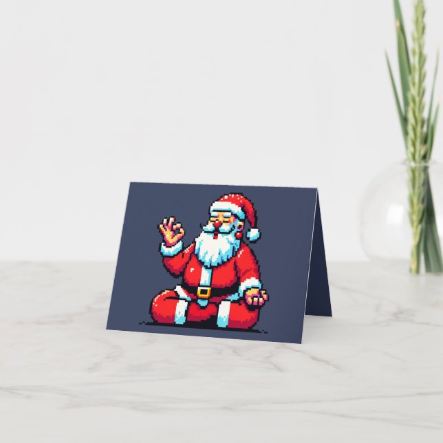 Yoga Santa 8Bit Holiday Fitness Humorous Pixel Art Card (Front)