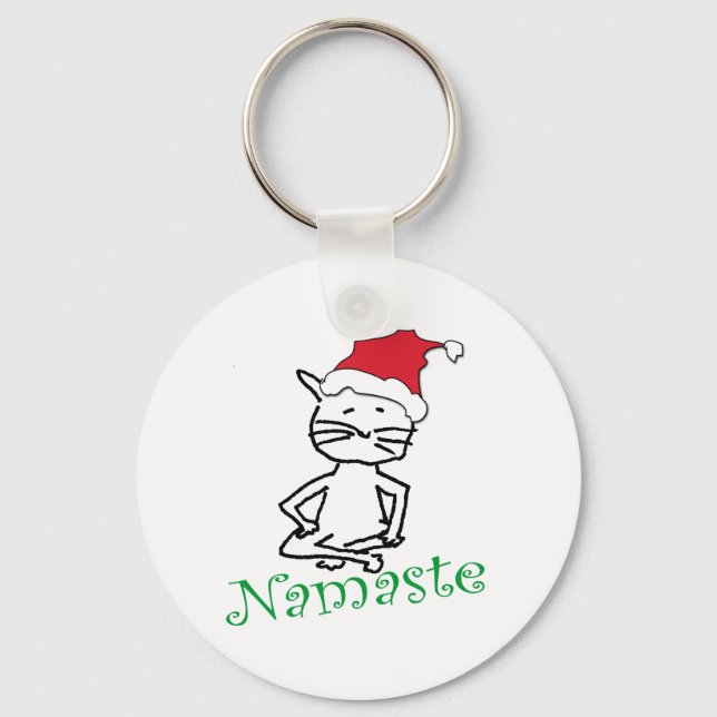 Yoga Santa Cat Gifts Keychain (Front)