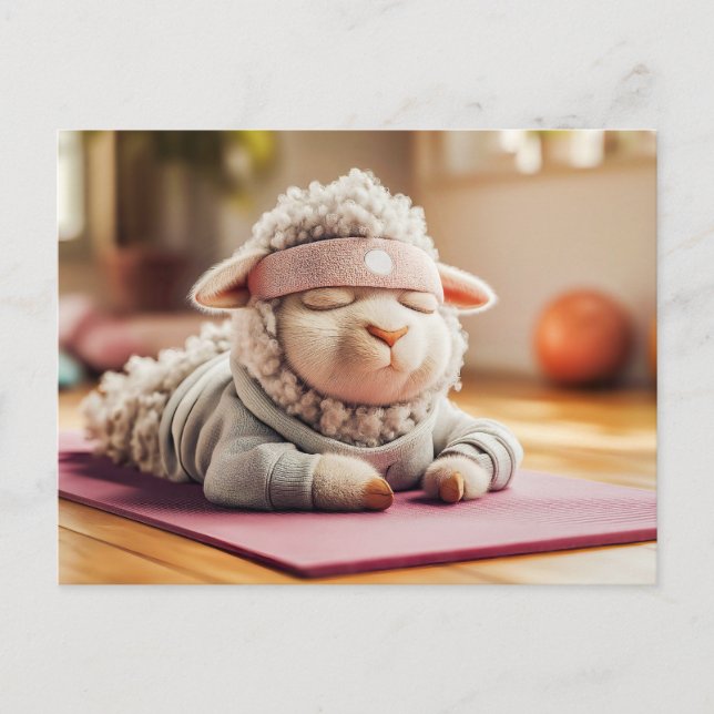 Yoga sheep meditating on mat holiday postcard (Front)