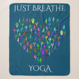 YOGA sherpa blanket with heart. "JUST BREATHE'
