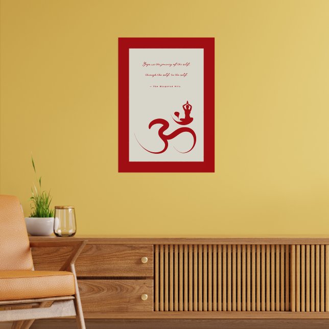 Yoga Silhouette Red Om Ohm Zen Spiritual Poster (Living Room 2)