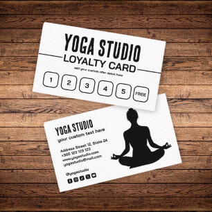Yoga Simple Black And White Loyalty Card 