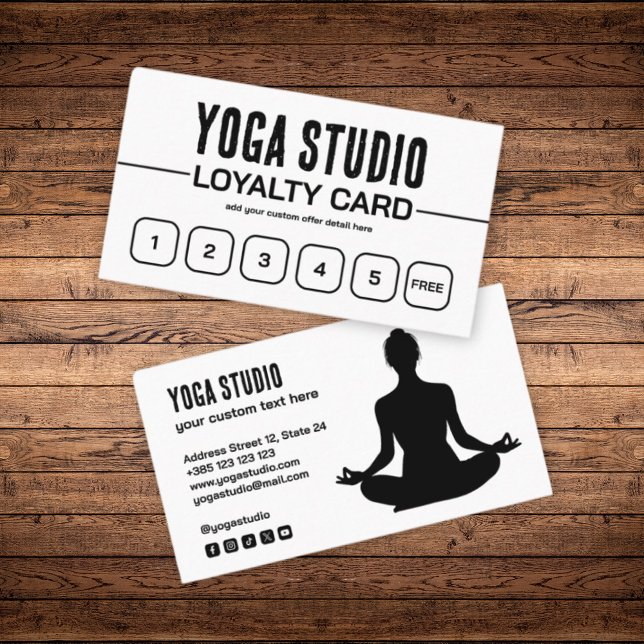 Yoga Simple Black And White Loyalty Card  (Creator Uploaded)