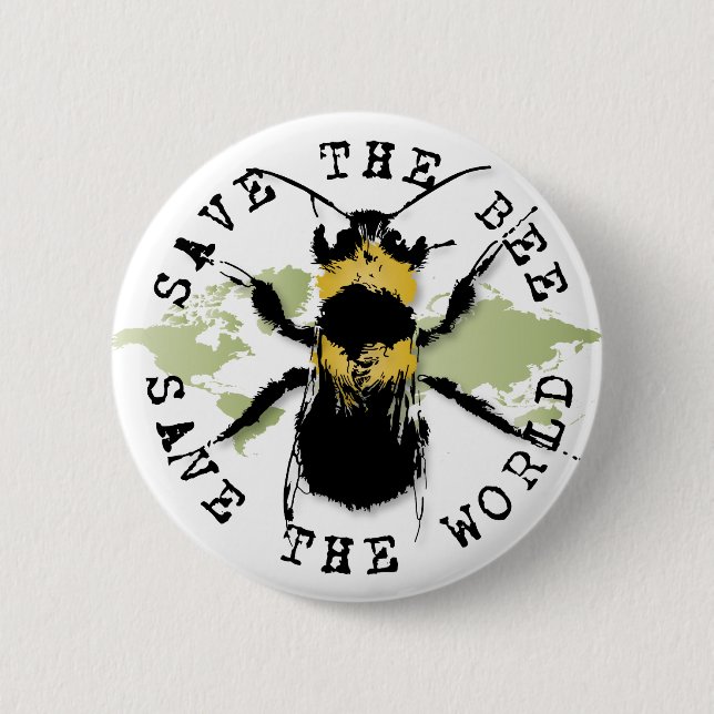 Yoga Speak : Save the Bee ... Save the World! 2 Inch Round Button (Front)