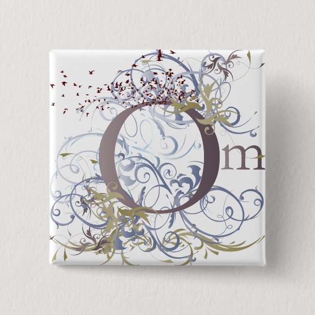 Yoga Speak : Swirling Om Design 2 Inch Square Button (Front)
