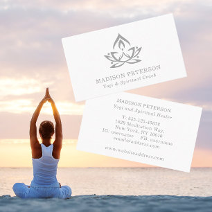 Yoga Spiritual Coach Lotus Simple Modern Silver Business Card