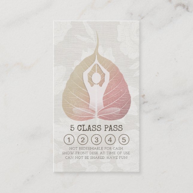 Yoga Studio Class Pass Meditation Pose Bodhi Leaf Loyalty Card (Front)