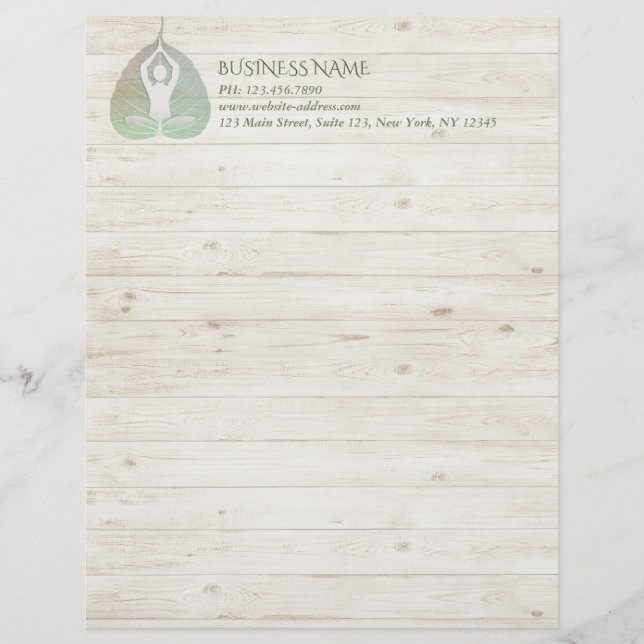 Yoga Studio Instructor Meditation Pose Bodhi Leaf Letterhead (Front)
