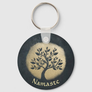 Yoga Studio Meditation Instructor Black Gold Tree Keychain