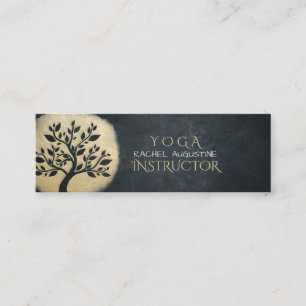 Yoga Studio Meditation Instructor Black Gold Tree Mini Business Card