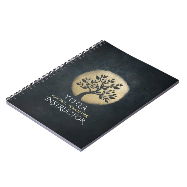 Yoga Studio Meditation Instructor Black Gold Tree Notebook (Left Side)