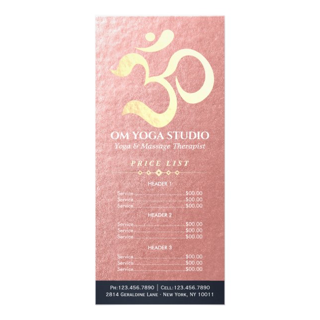 Yoga Studio Meditation Instructor Om Price List Rack Card (Front)