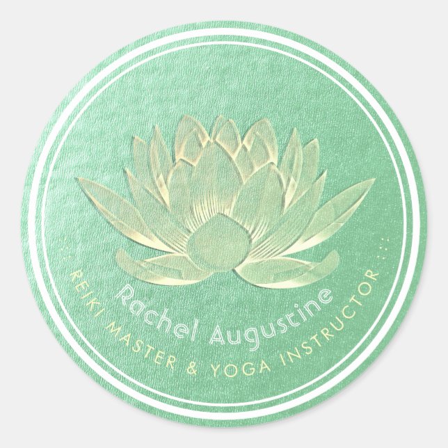 YOGA Studio Meditation Reiki Instructor Gold Lotus Classic Round Sticker (Front)