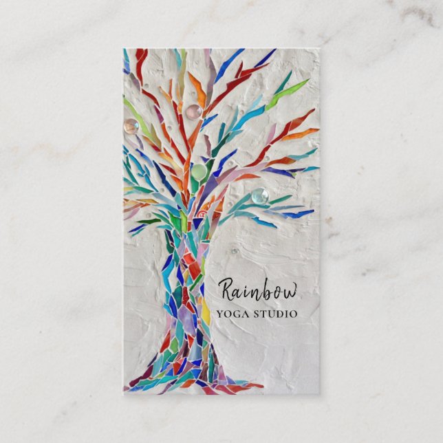 Yoga Studio Rainbow Tree  Business Card (Front)